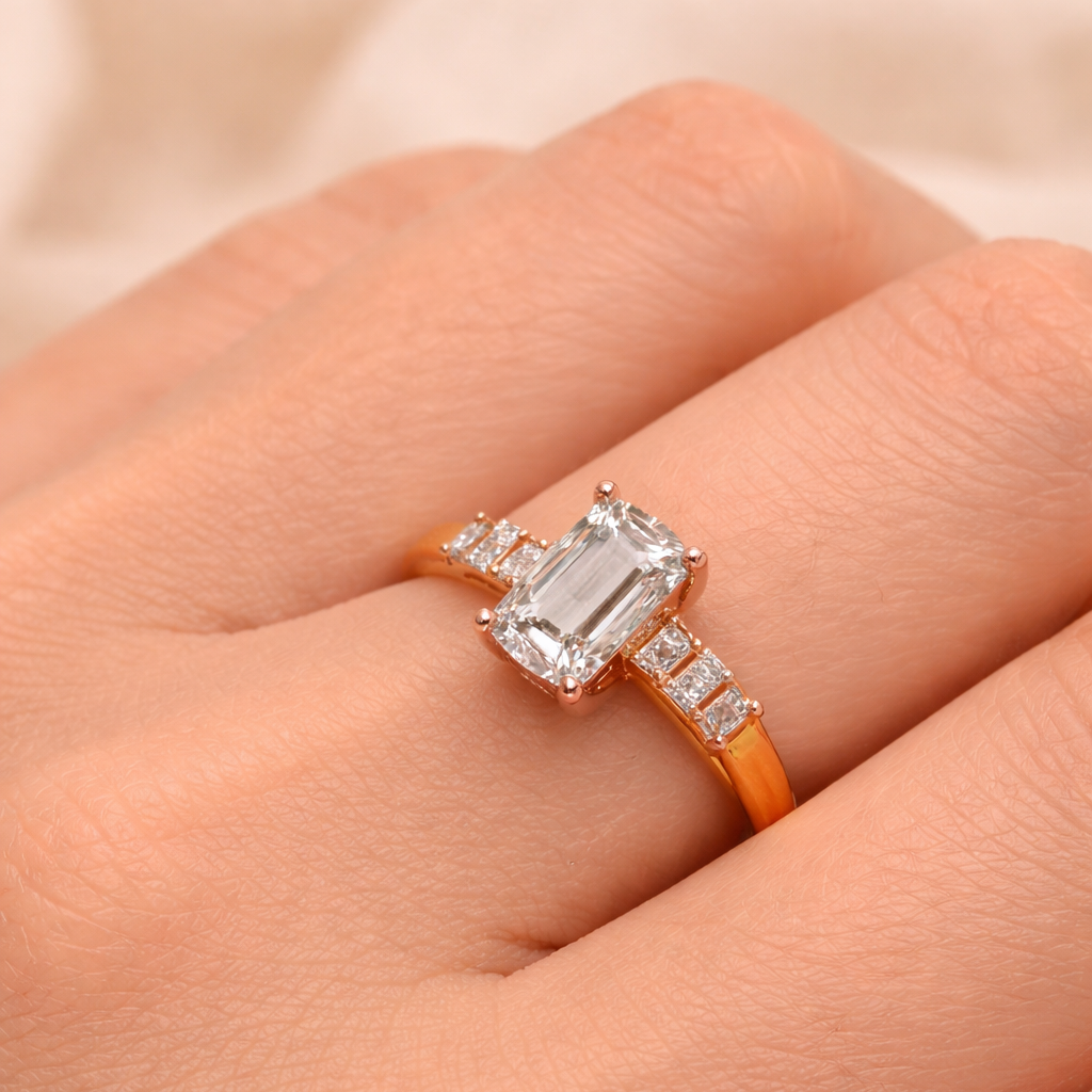 Emerald Cut Diamond Ring β Three Stone Statement Design | IGI Certified - Image 5