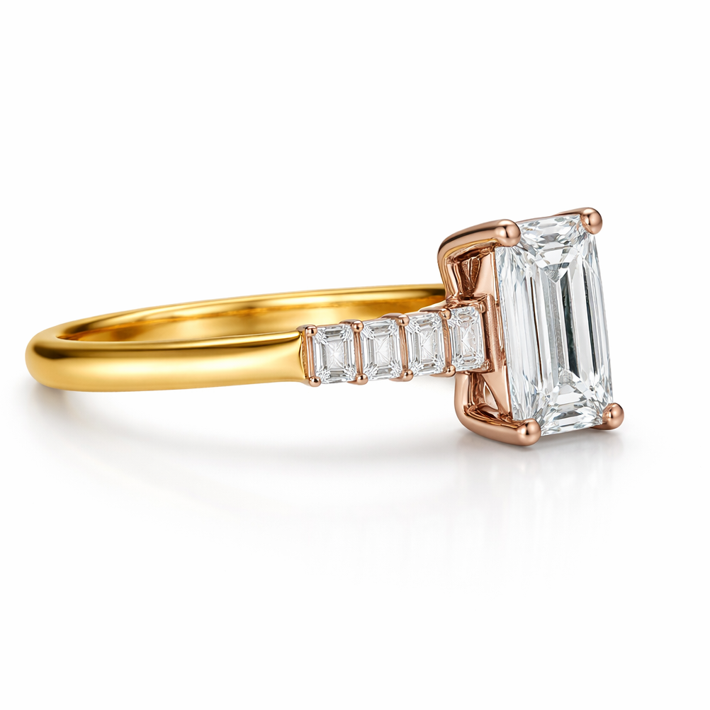 Emerald Cut Diamond Ring β Three Stone Statement Design | IGI Certified - Image 2