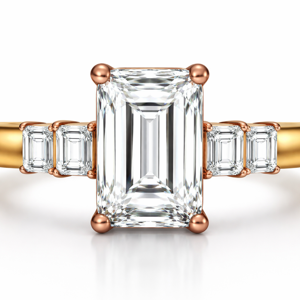Emerald Cut Diamond Ring β Three Stone Statement Design | IGI Certified - Image 4
