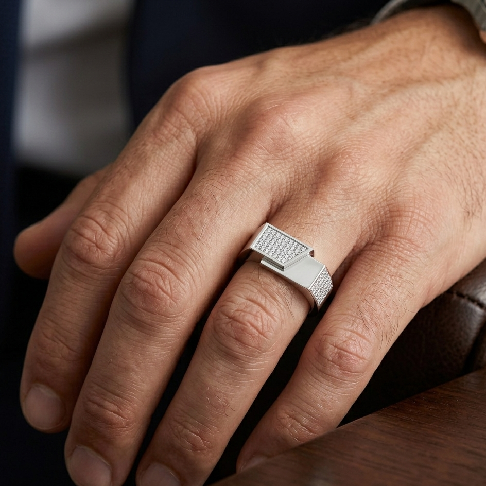 Diamond Men's Ring β Bold Rectangular Statement Design | IGI Certified - Image 3