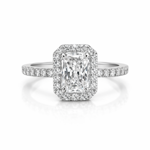 Emerald Cut Lab Grown Diamond Ring β Halo Split Shank Design | IGI Certified