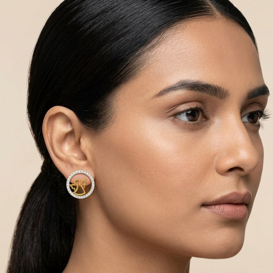 Angel Halo Circle Design Diamond Earrings | IGI Certified - Image 3