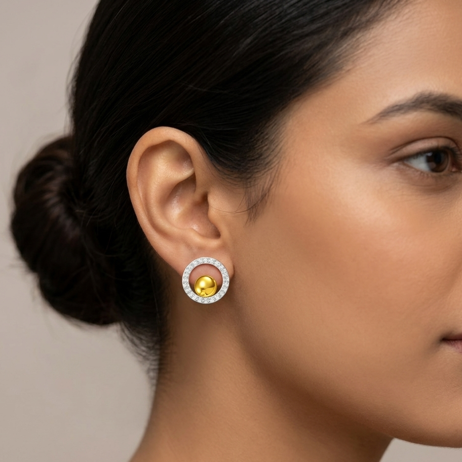 Classic Halo Dome Design Diamond Earrings | IGI Certified - Image 2
