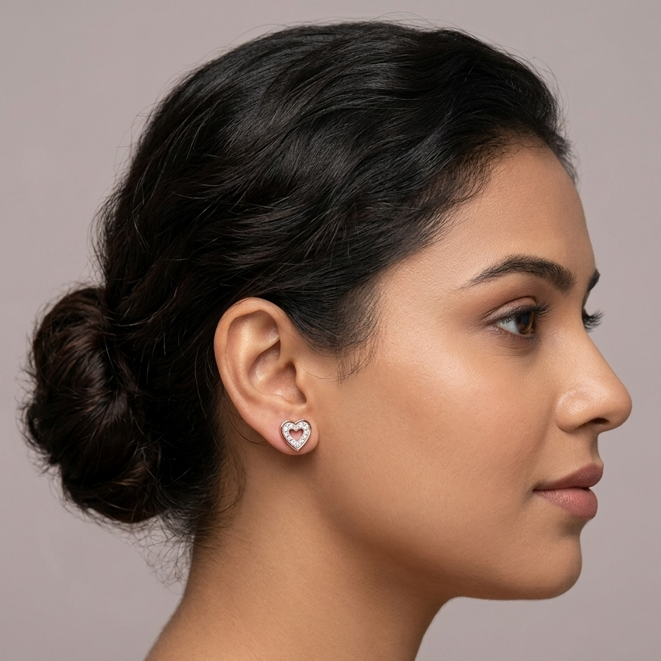 Heart Shape Halo Design Diamond Earrings | IGI Certified - Image 2