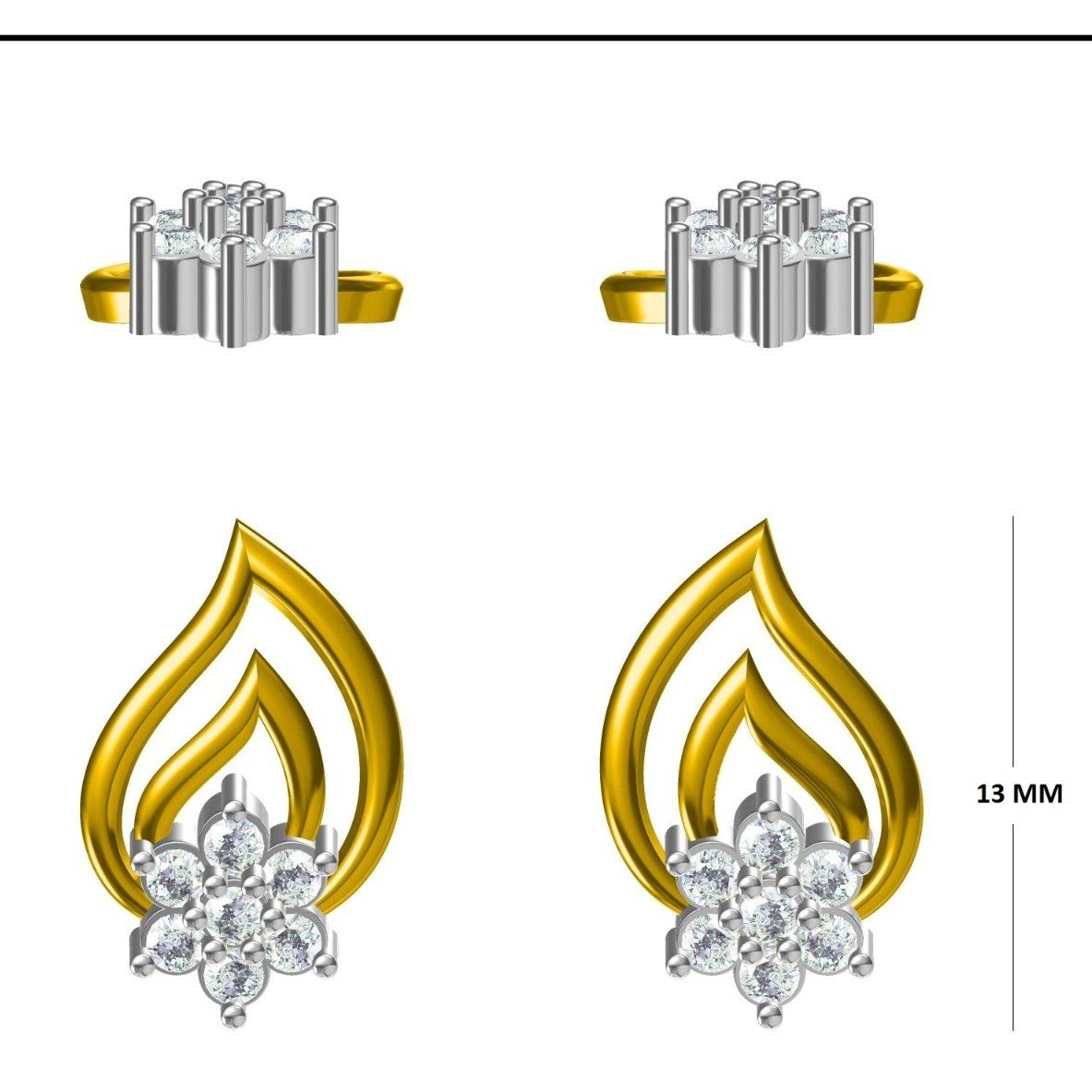 Flame Drop Floral Cluster Design Diamond Earrings | IGI Certified - Image 3