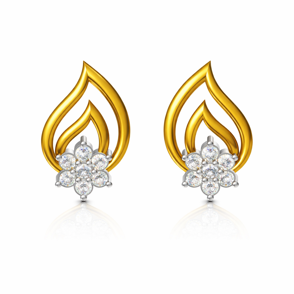 Flame Drop Floral Cluster Design Diamond Earrings | IGI Certified