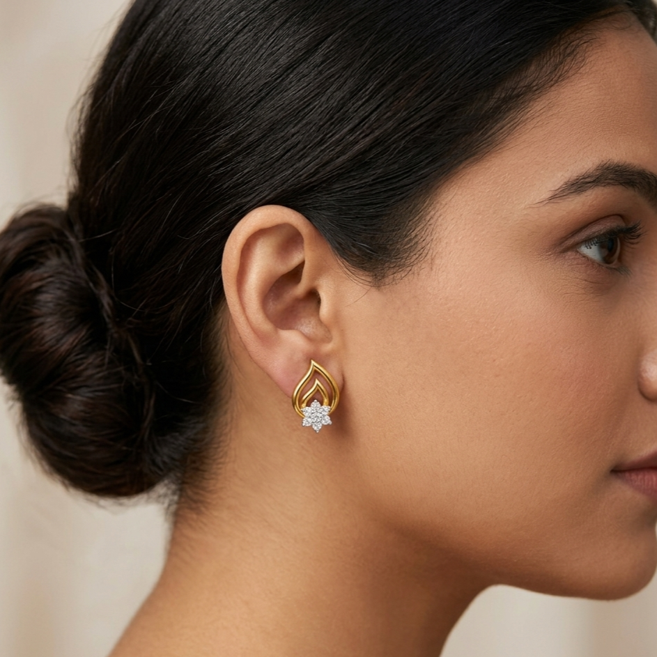 Flame Drop Floral Cluster Design Diamond Earrings | IGI Certified - Image 2
