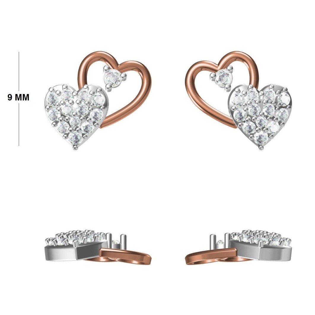 Dual Heart Love Cluster Design Diamond Earrings | IGI Certified - Image 3