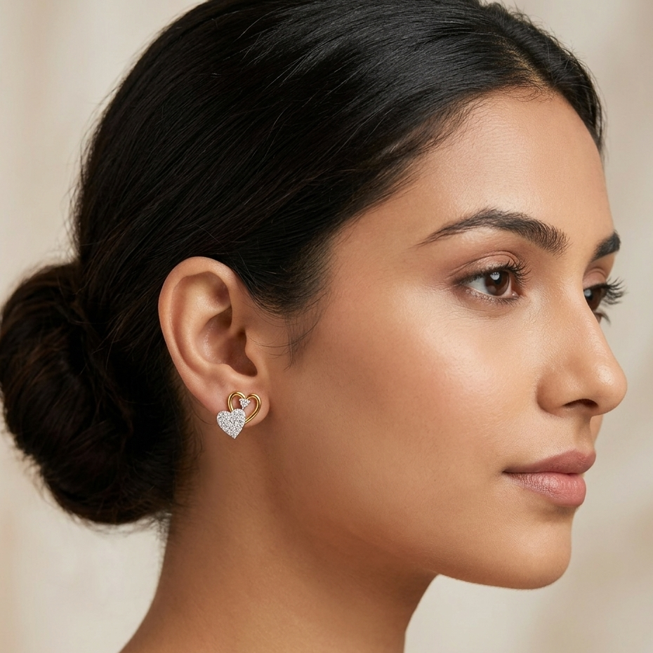 Dual Heart Love Cluster Design Diamond Earrings | IGI Certified - Image 2