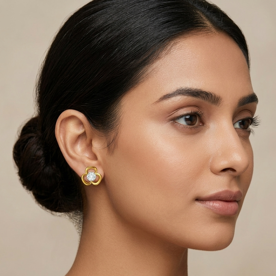 Triple Loop Floral Cluster Design Diamond Earrings | IGI Certified - Image 2