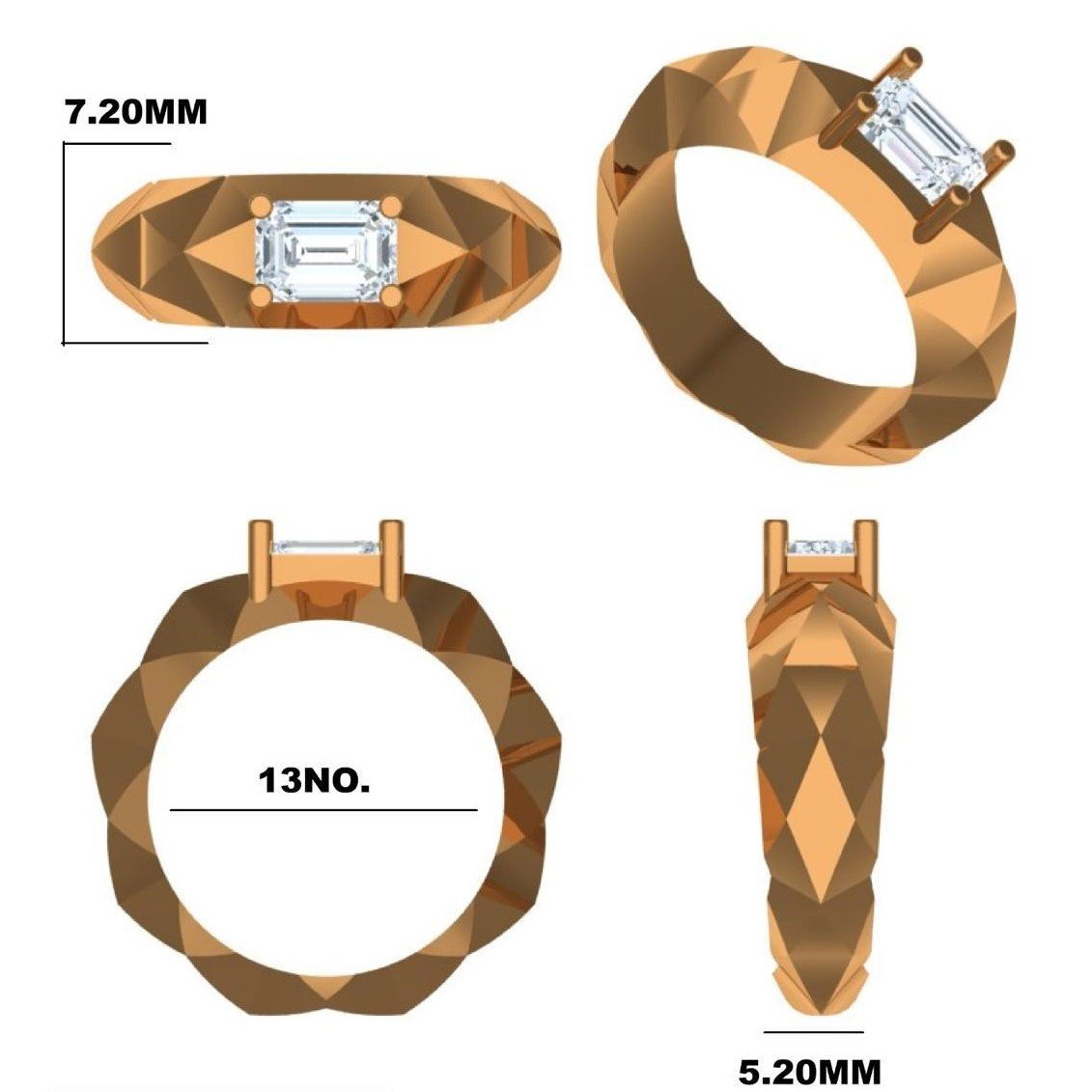Emerald Cut Lab Grown Diamond Ring β Bold Designer Band | IGI Certified - Image 5