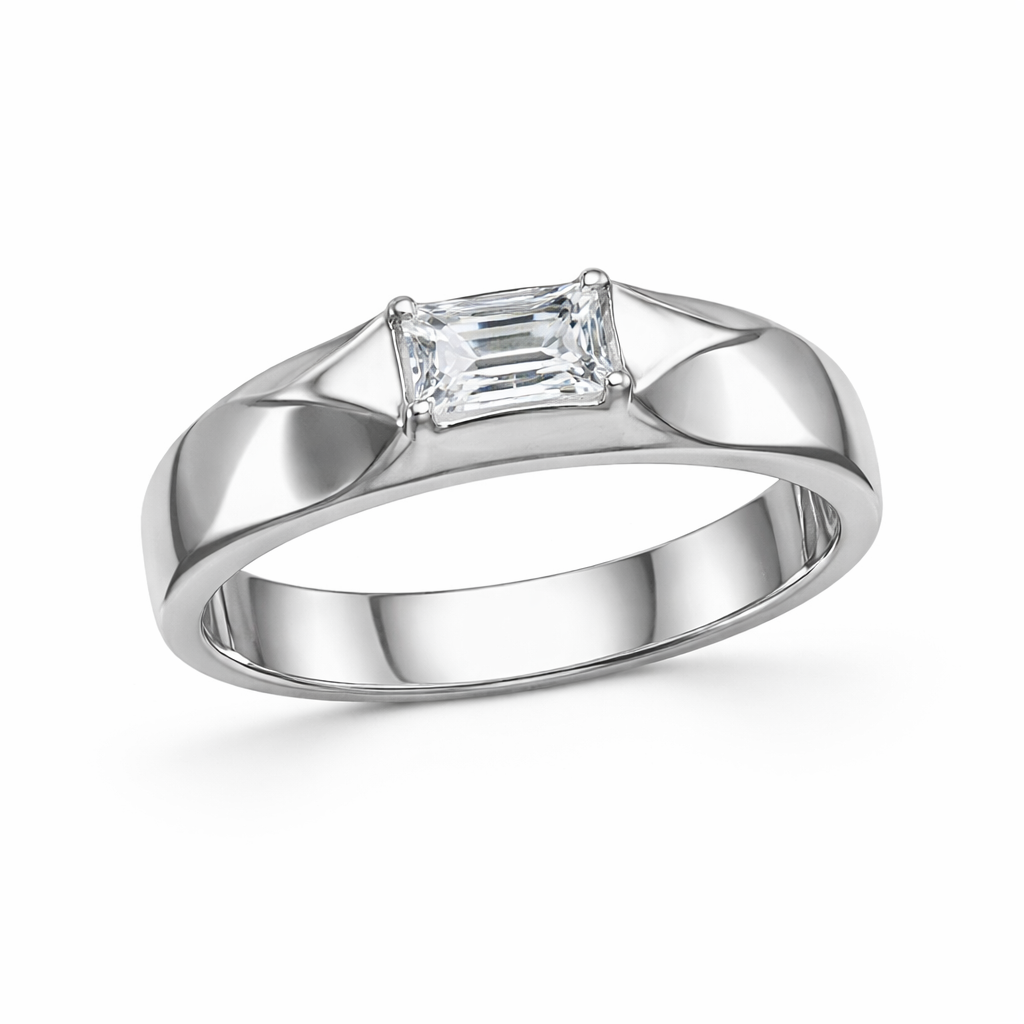Emerald Cut Lab Grown Diamond Ring β Bold Designer Band | IGI Certified