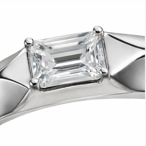 Emerald Cut Lab Grown Diamond Ring β Bold Designer Band | IGI Certified - Image 2