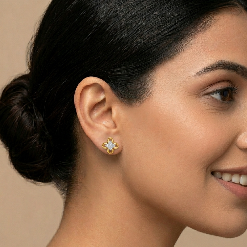 Floral Loop Designer Studs | IGI Certified - Image 2