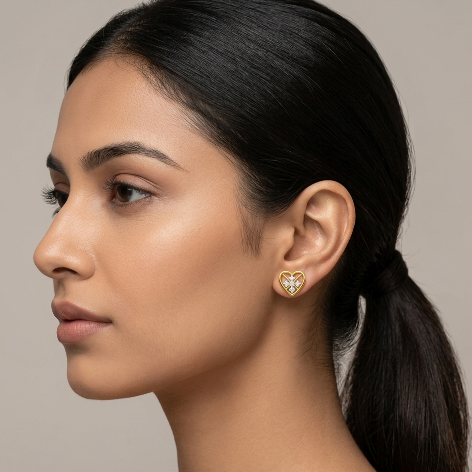 Open Heart Floral Cluster Design Diamond Earrings | IGI Certified - Image 2