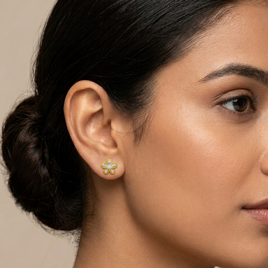 Modern Flower Petal Design Stud Earrings | IGI Certified - Image 2