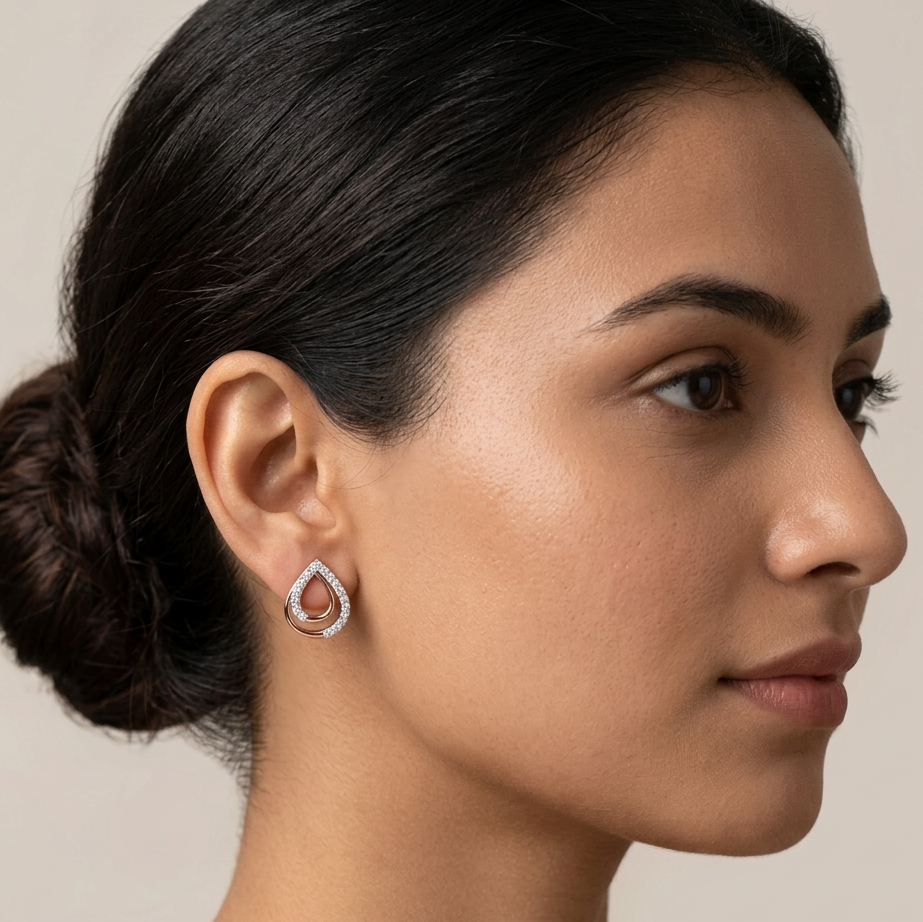 Teardrop Earrings β Dual Layer Open Drop Design | IGI Certified - Image 2