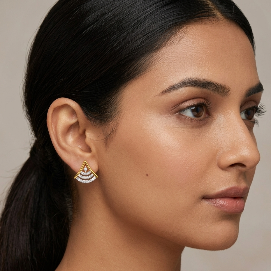 Layered Arc Drop Style Fan Design Earrings | IGI Certified - Image 2