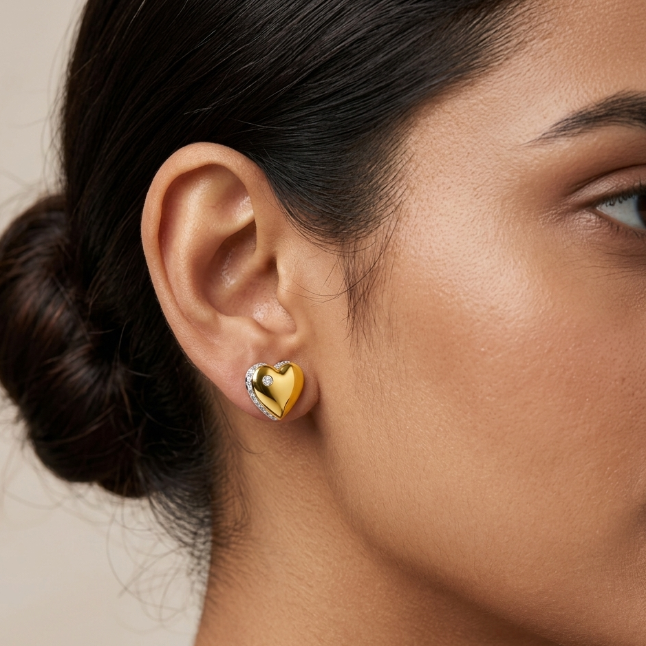 Modern Romantic Designer Puffy Heart Earrings | IGI Certified - Image 2