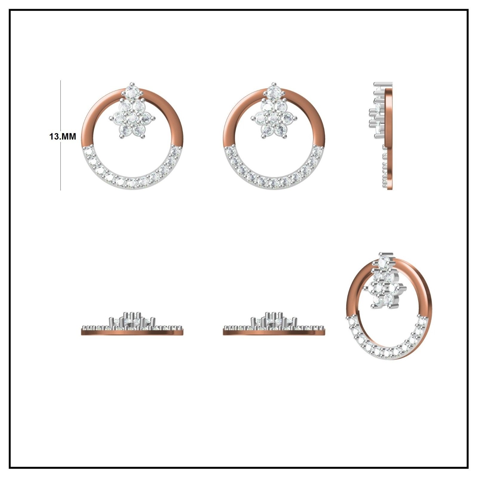 Circular Floral Diamond Earrings - Image 3