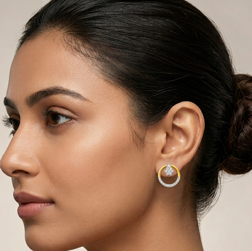 Circular Floral Diamond Earrings - Image 2
