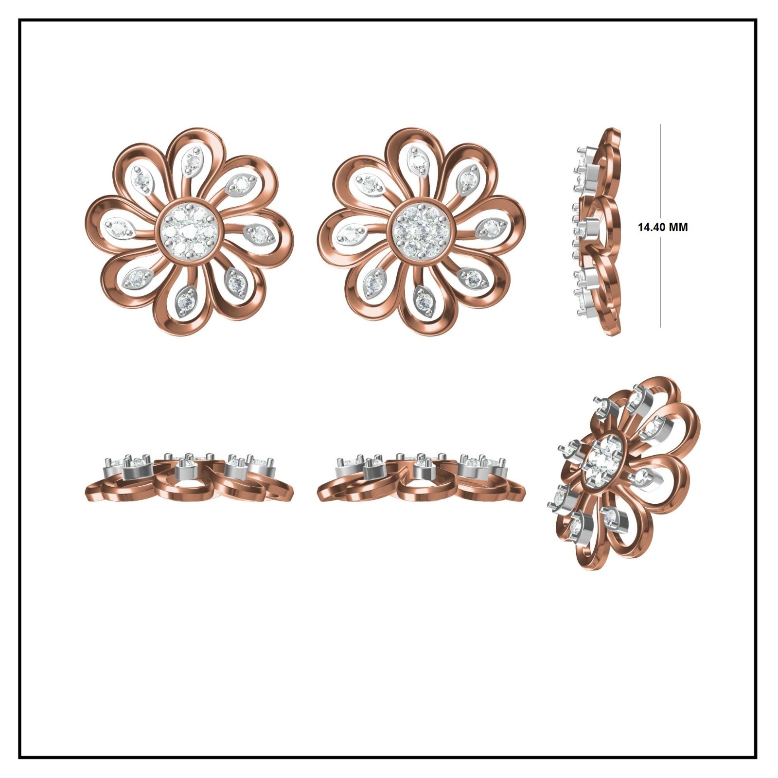 Floral Open Petal Diamond Earrings - Image 3