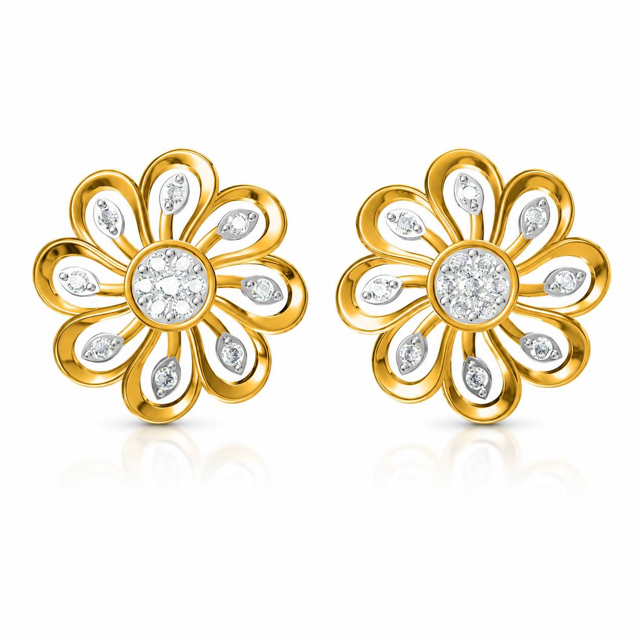 Floral Open Petal Diamond Earrings