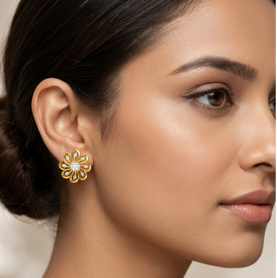 Floral Open Petal Diamond Earrings - Image 2