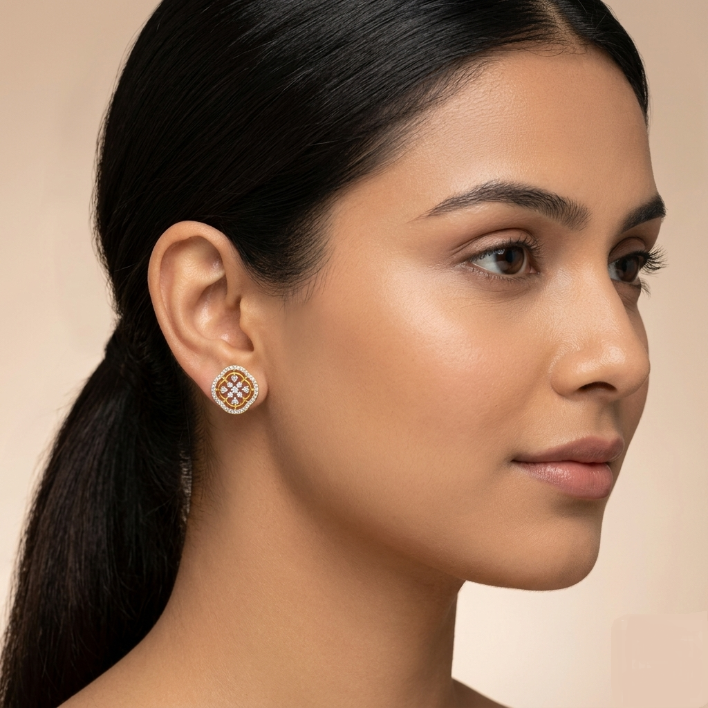 Floral Halo Diamond Earrings | IGI Certified - Image 2