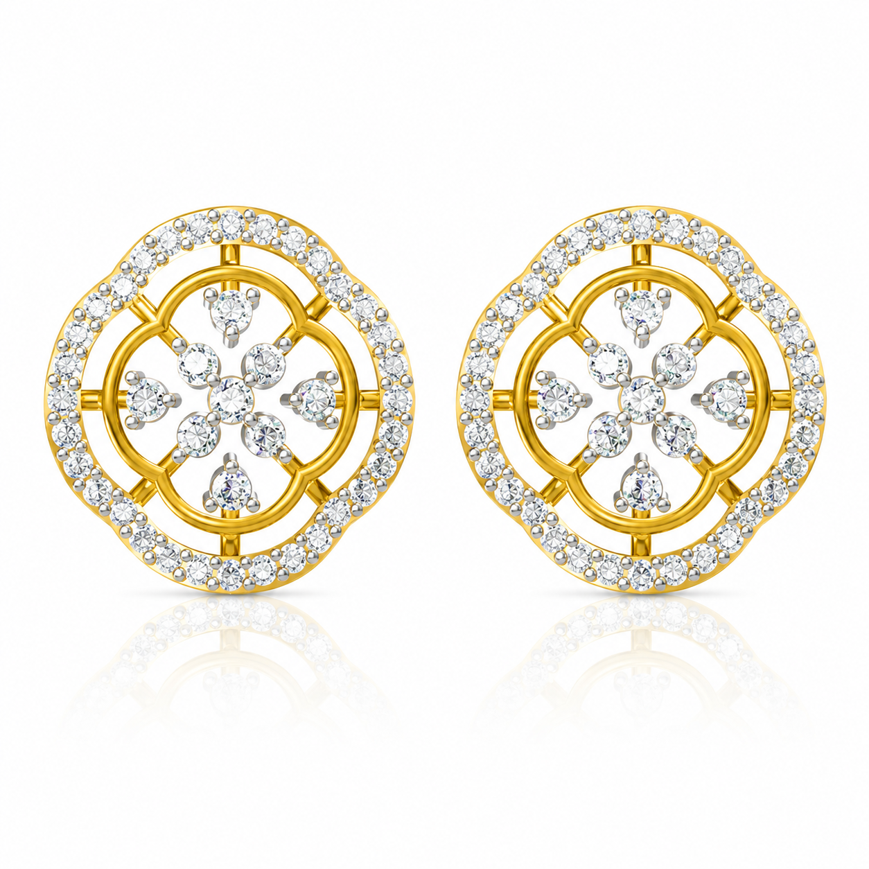 Floral Halo Diamond Earrings | IGI Certified