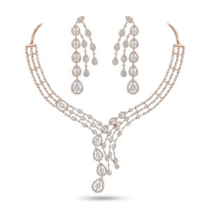 Pear Drop Cascade Diamond Necklace Set