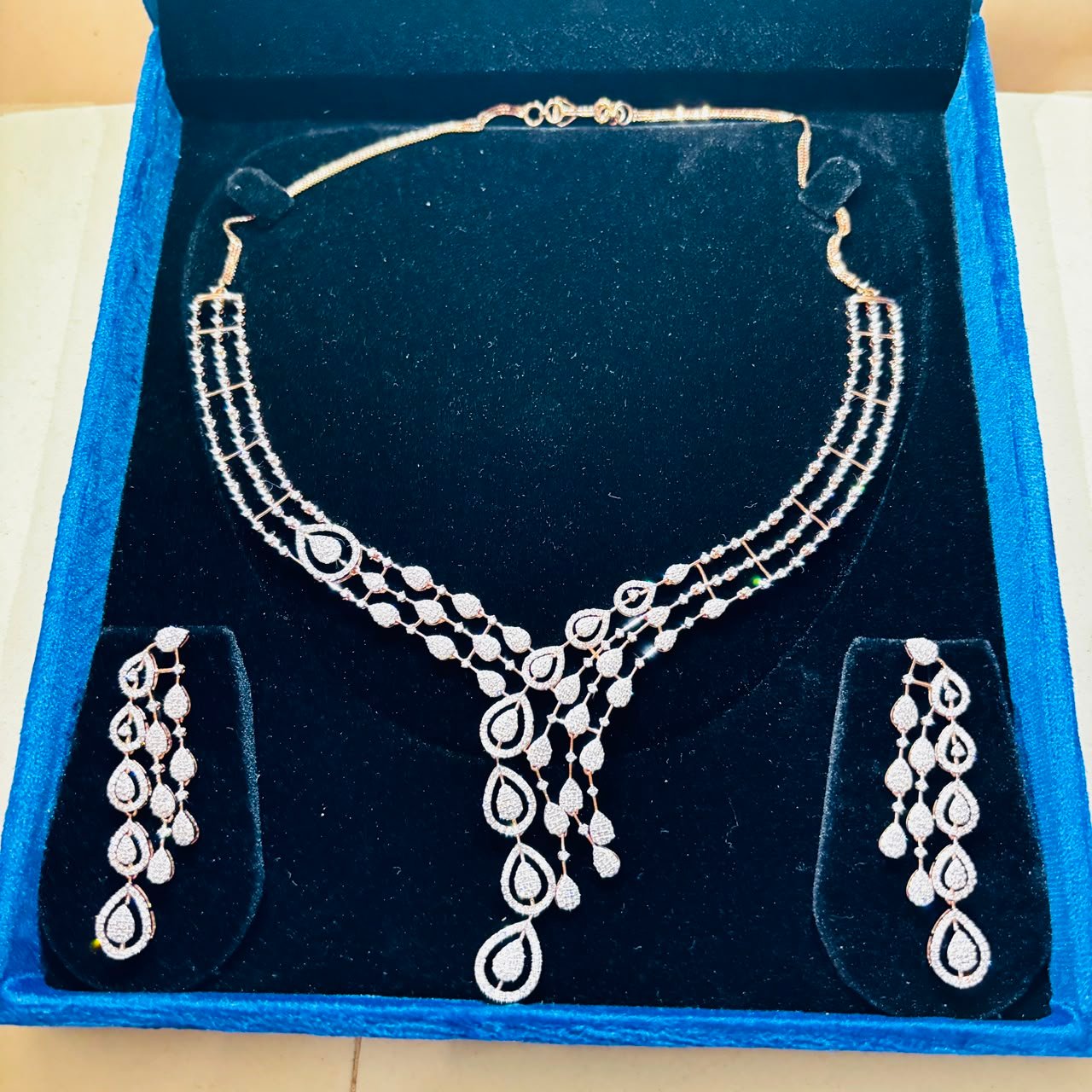 Pear Drop Cascade Diamond Necklace Set - Image 2
